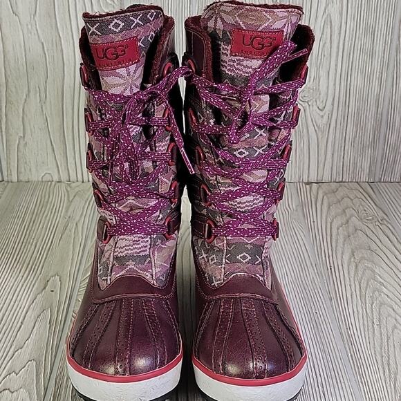 UGG Baroness Fair Isle Sugar Plum Nordic Lace Up Winter Boots Womens Size 6 - Picture 3 of 13